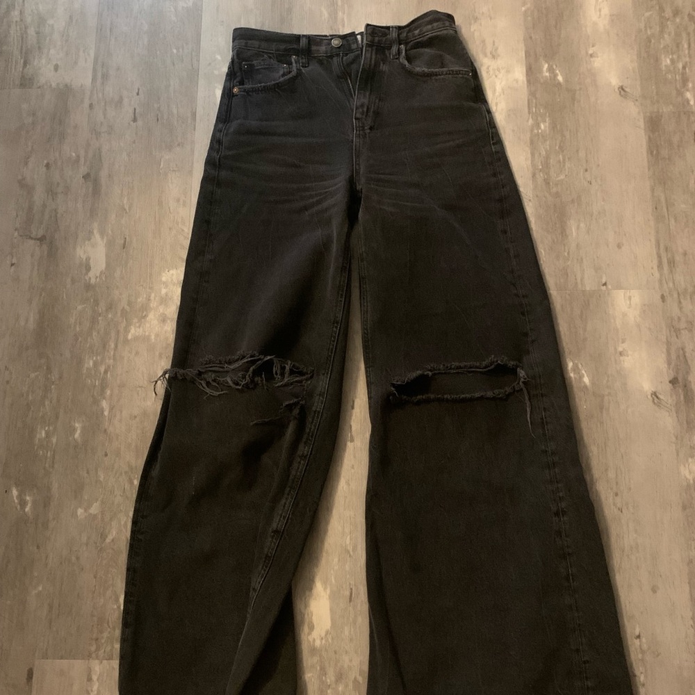 Free People black denim wide leg